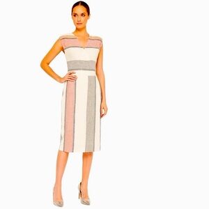 Eve Gravel Neutral Multi Linen Blend Preppy Lagenlook Striped Wrap Dress Size S
